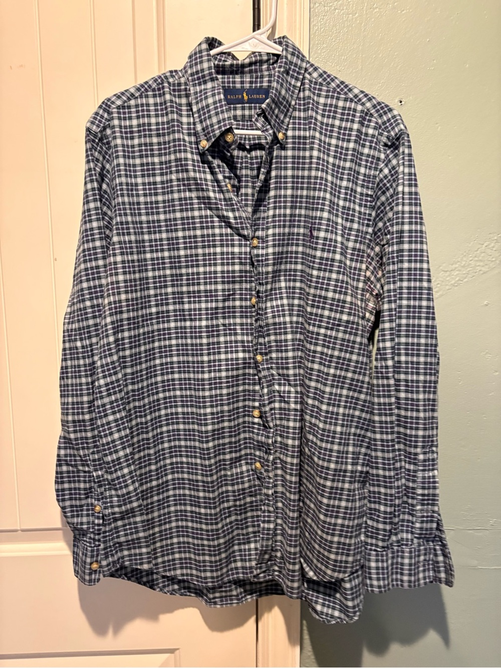 Ralph Lauren Navy and White Plaid Button-Down Shirt